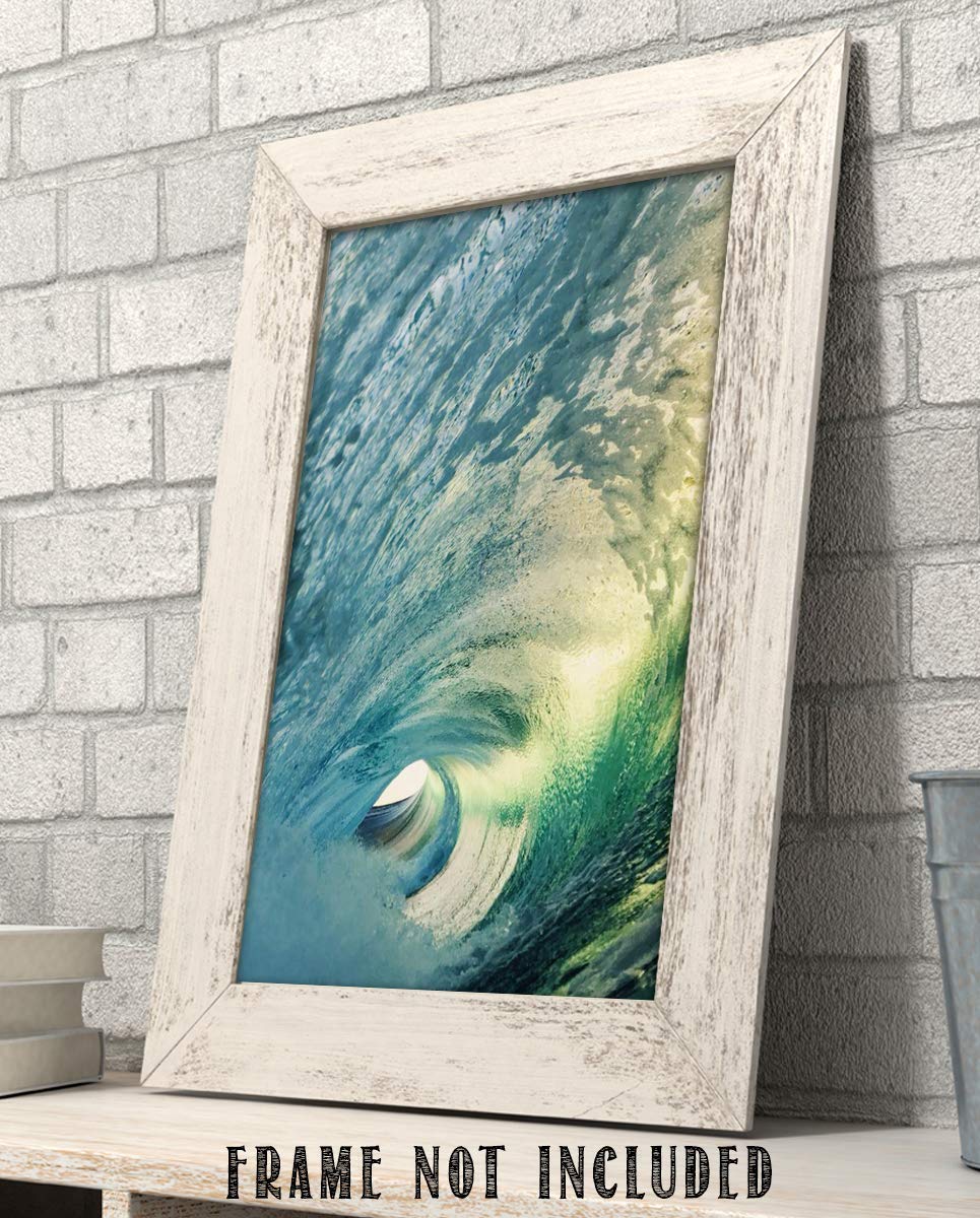 Inside the Pipeline - Funnel Wave - 8 x 10 Wall Art Print Ready to Frame. Modern Home D?cor, Office D?cor &amp; Wall Prints for Beach and Ocean Theme Wall Decor. Makes a Perfect Gift for Beach Lovers!