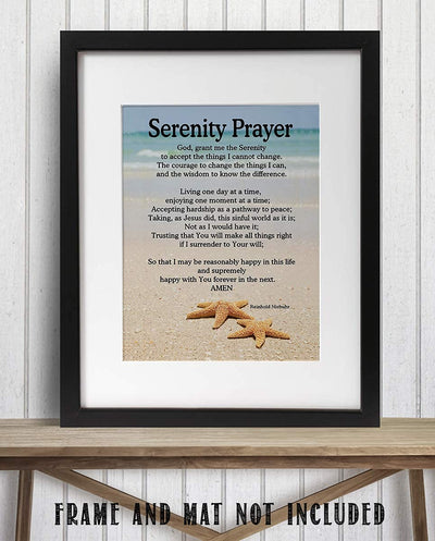 Serenity Prayer Wall Art – Christian Wall Decor with Starfish Scripture, Bible Verse Inspirational Wall Art Print for Living Room, Office, Church, or Beach House