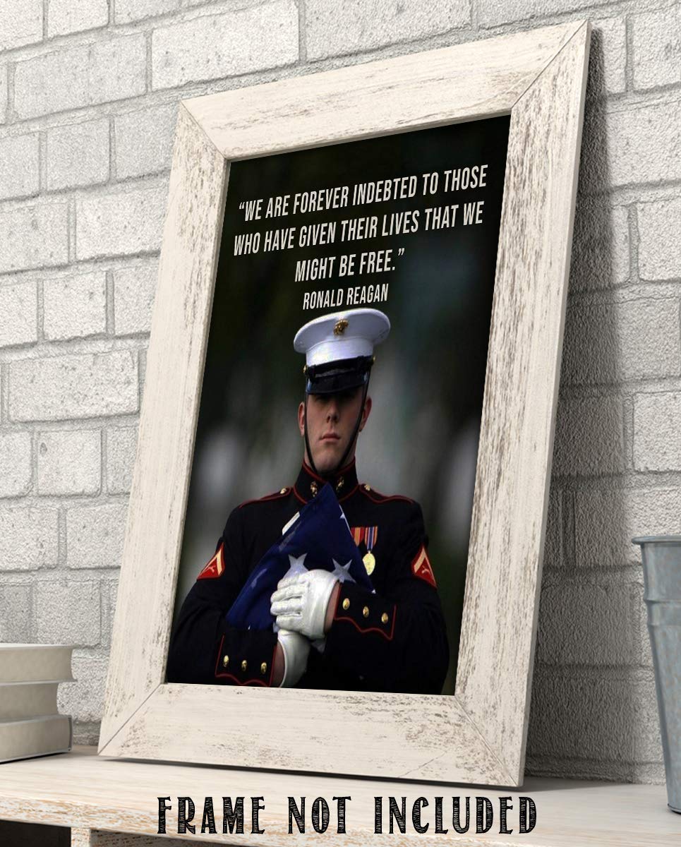 Ronald Reagan Quotes Wall Art-"We Are Forever Indebted for Our Freedom"- 8 x 10" Inspirational-Presidential Portrait Print-Ready to Frame. Modern Home-Office-Military D?cor. Perfect Patriotic Gift.