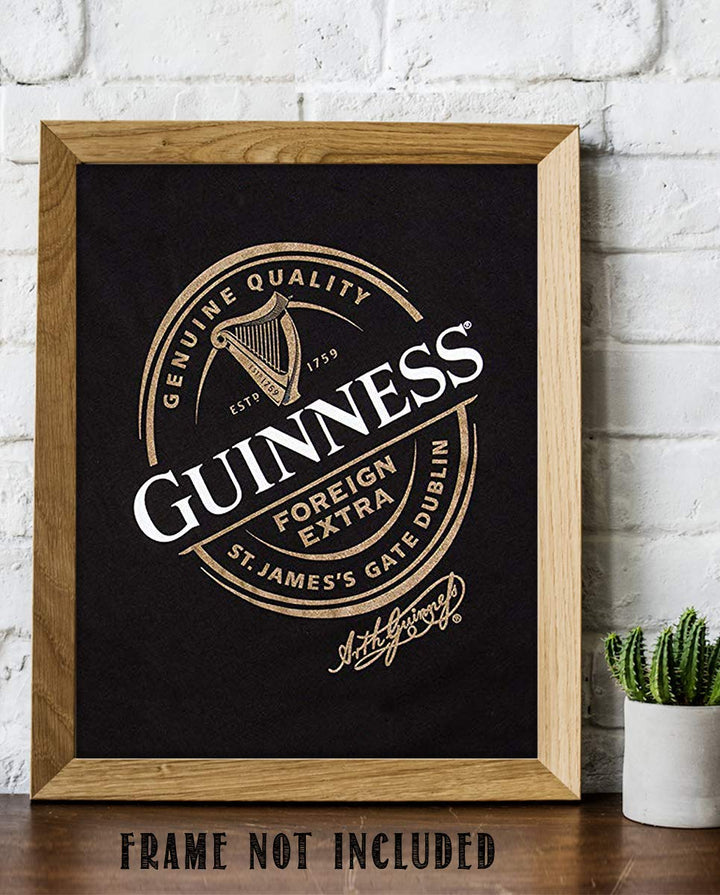 Guinness Beer-Signature Poster Print-"St. James Gate-Dublin, Ireland"- 8 x 10" Wall Decor Print- Ready To Frame- Modern Sign Replica Print. Pub Decor for Man Cave-Bar-Game Room-Garage-Dorm.