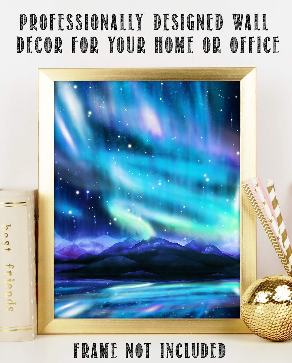 Northern Lights &amp; Stars Wall Art- Mountain View with Stars &amp; Aurora Borealis- 8 x 10" Wall Art Prints- Ready to Frame. Home D?cor, Office Decor &amp; Kids Bedroom Wall Decor. Beautiful Natural Art Print.
