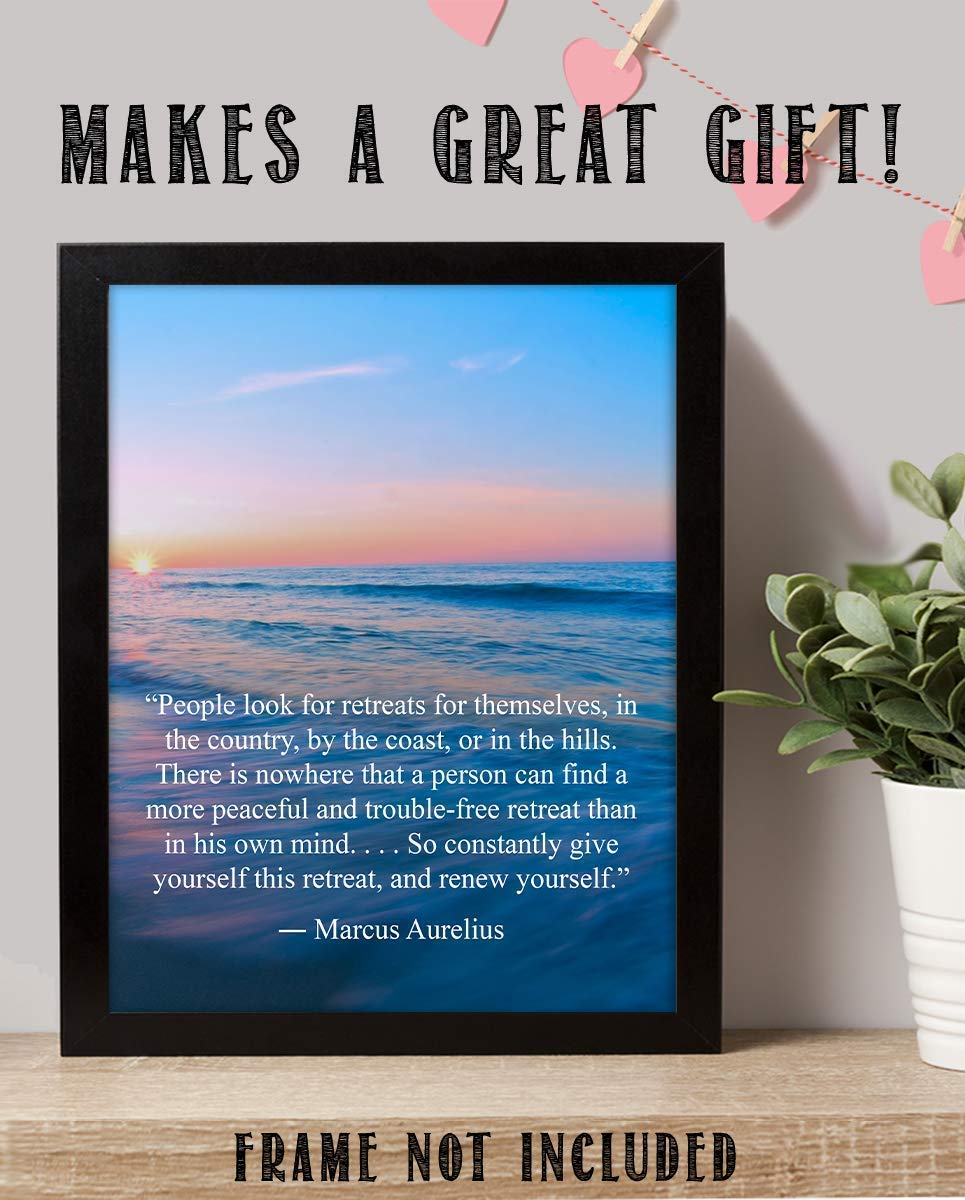 The Best Retreat-Marcus Aurelius Quotes Wall Art-8 x 10 Inspirational Wall Print-Ready to Frame. Modern Typographic Art for Home-Office-Classroom. Inspirational &amp; Philosophical Thought Sayings.