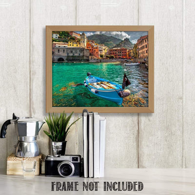 Vernazza Port City By The Mediterranean Sea- Fishing Boat- Wall Art - 8 x 10"s Print Art- Ready to Frame. Home D?cor, Office D?cor or Wall Art for Living Room. Great Gift for European Lovers.