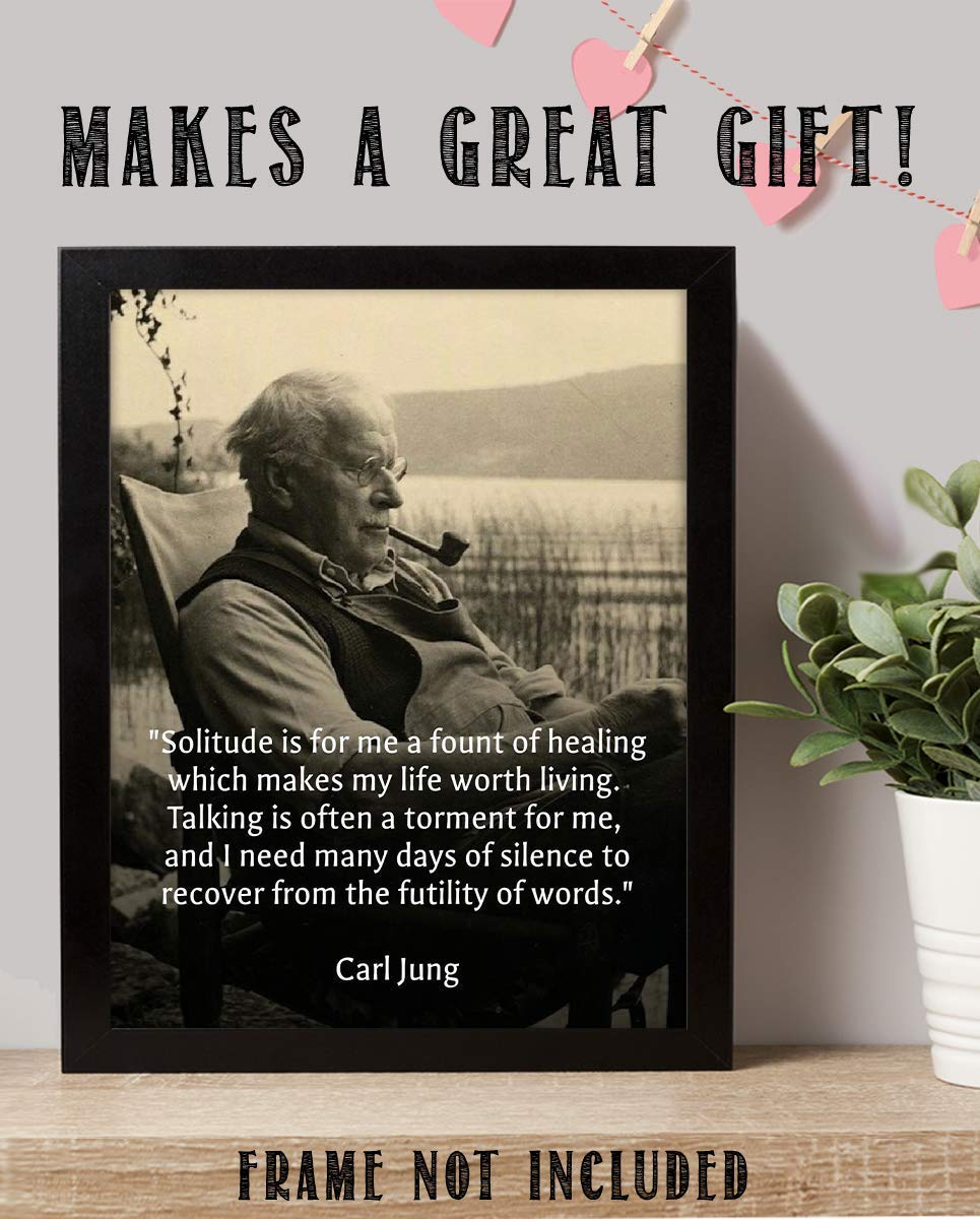 Carl Jung Quotes Wall Art-"Solitude is a Fount of Healing"- 8 x 10"-Typographic Portrait Print-Ready to Frame. Home-Class-Office D?cor. Philosophical &amp; Inspirational Poster Print for Students!