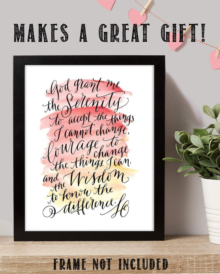 SERENITY PRAYER Script- 8 x 10"- Art Poster Print- Scripture Wall Art- Modern Art Typographic Design-Ready to Frame. Home- Church-Office D?cor-Christian Gifts. Inspiring &amp; Encouraging Verse for All.