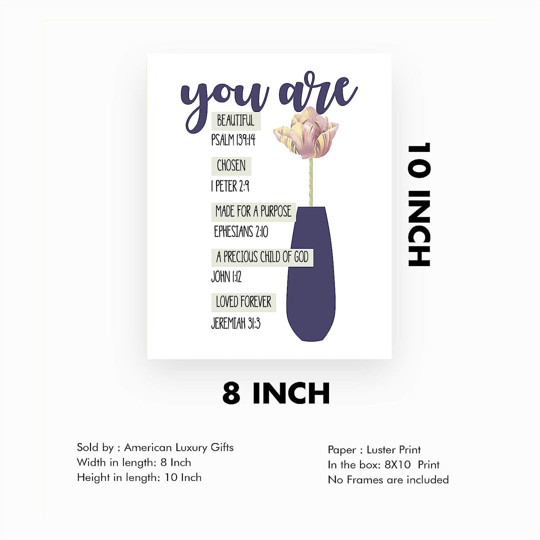 You ARE Beautiful-Chosen-Loved Bible Verse Collection-Wall Art-8x10"-Scripture Wall Print-Ready to Frame. Modern Art Floral Design. Home Decor-Office D?cor-Christian Gifts. Remind Her She&