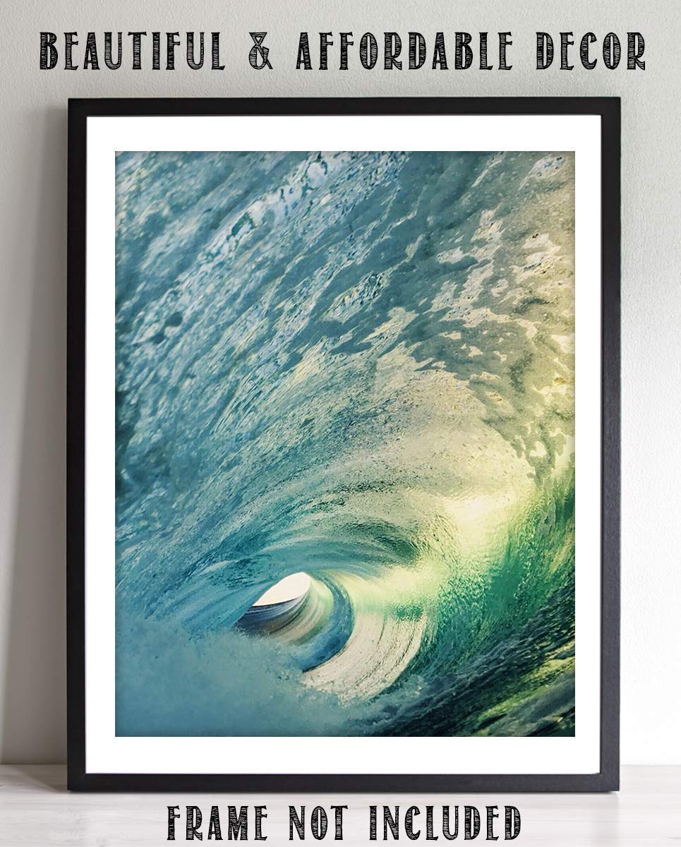 Inside the Pipeline - Funnel Wave - 8 x 10 Wall Art Print Ready to Frame. Modern Home D?cor, Office D?cor &amp; Wall Prints for Beach and Ocean Theme Wall Decor. Makes a Perfect Gift for Beach Lovers!