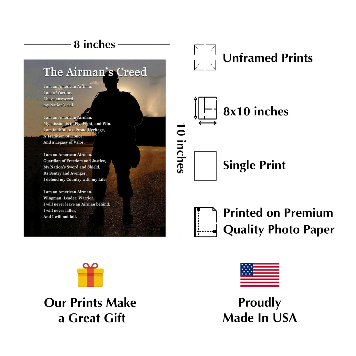The Airman's Creed - US Air Force Military Wall Art, Wingman Military Wall Decor, Motivational Wall Art Print, Home Decor, Living Room Decor