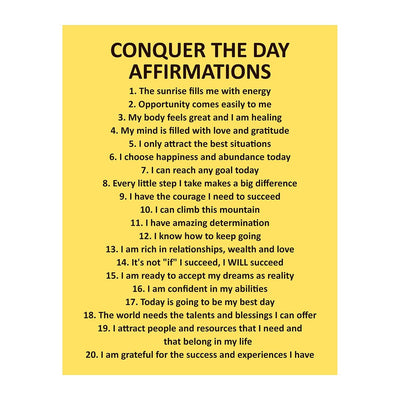 Conquer the Day Affirmations- Motivational Quotes Wall Art -11 x 14" Modern Inspirational Poster Print -Ready to Frame. Yellow Typography Decor for Home-Office-Classroom. Great Gift of Motivation!