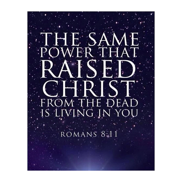 The Same Power is LIVING in You-Romans 8:11- Bible Verse Wall Art- 8x10"-Typographic Starry Night, Scripture Wall Print-Ready to Frame. Home-Office-Church D?cor. Bold Display- Great Christian Gift!