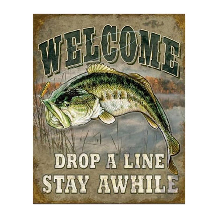 Welcome- Rustic Fishing Wall Print- 8 x 10" Distressed Art Print- Ready to Frame. Perfect Wall Decor for Home-Cabin-Lodge-Lake. Great Gift for Fishermen-Tellin Tall Tales. Printed on Photo Paper.