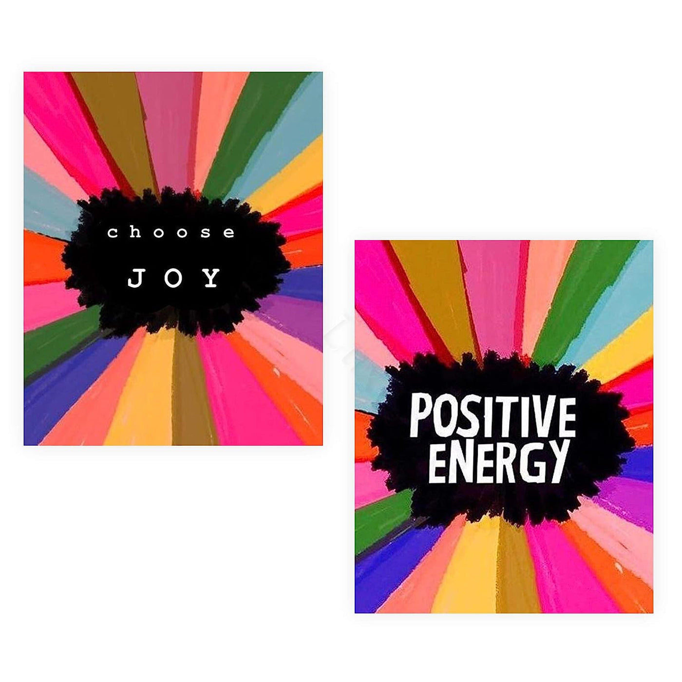 Choose Joy-Positive Energy Retro 70's Poster Print Set (2)- 8 x 10"-Inspirational Wall Print Sign- Ready to Frame. Retro Motivational Wall Art. Home-Office D?cor. Great for Students-Classroom-Dorm.