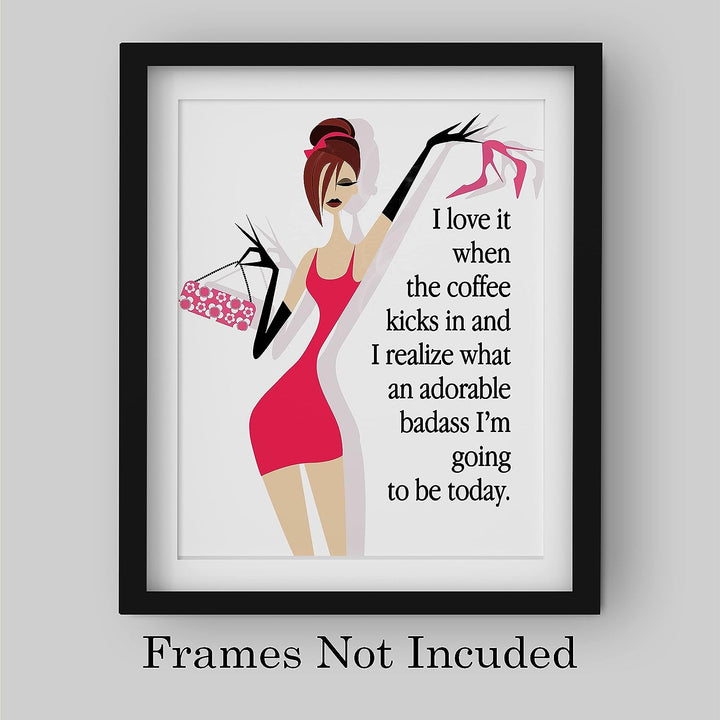Love It When the Coffee Kicks In-Funny Women Wall Art-8 x 10" Chic Motivational Art Print -Ready to Frame. Home-Office-Studio-Dorm Decor. Perfect Desk &amp; Cubicle Sign. Great Gift of Motivation!