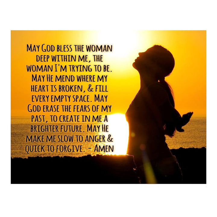 ?May God Bless the Woman Deep Within Me" Inspirational Prayer Wall Art -14 x 11" Rustic Christian Poster Print-Ready to Frame. Home-Office-Farmhouse-Church Decor. Great Religious Gift of Faith!