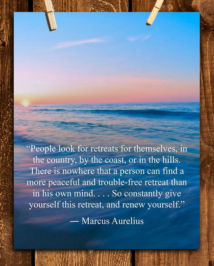 The Best Retreat-Marcus Aurelius Quotes Wall Art-8 x 10 Inspirational Wall Print-Ready to Frame. Modern Typographic Art for Home-Office-Classroom. Inspirational &amp; Philosophical Thought Sayings.