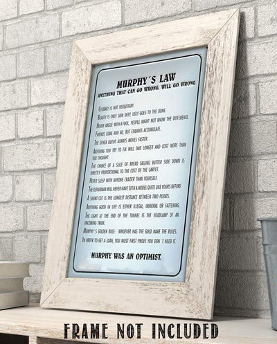 Murphy's Law- Can Go Wrong?- Funny Sign- 8 x 10" Print Wall Art- Retro Sign Replica-Ready to Frame. Home- Office-Bathroom D?cor. Perfect For Bar, Restaurants, Guest Rooms & Man Cave.