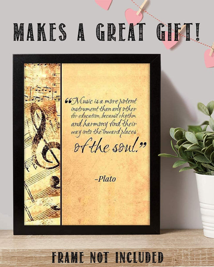 Plato Quotes Wall Art-"Music Finds Its Way Into Our Soul"- 8 x 10 Art Wall Print- Ready to Frame. Modern Home D?cor, Studio &amp; Office D?cor. Makes a Perfect Gift for Music Inspiration &amp; Philosophy.