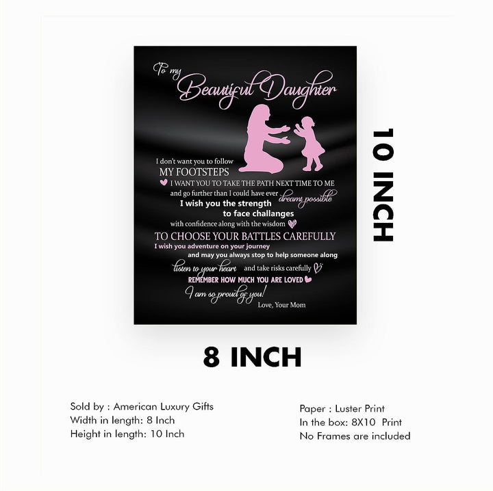 To My Beautiful Daughter -You Are Loved Inspirational Family Wall Art -8 x 10" Rustic Mom &amp; Daughter Silhouette Print -Ready to Frame. Home-Bedroom Decor. Loving, Keepsake Gift for All Daughters!
