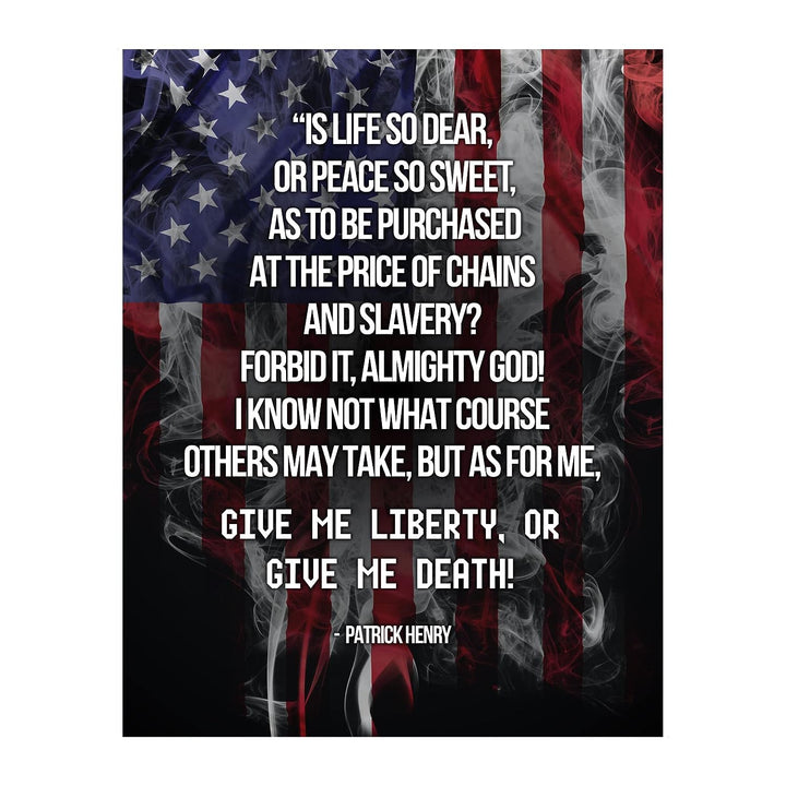 Give Me Liberty or Give Me Death!-Patrick Henry Quotes Wall Art - 11 x 14" Patriotic American Flag Print-Ready to Frame. Pro-American Decor for Home-Office-Garage-Bar-Cave. Great Political Gift!