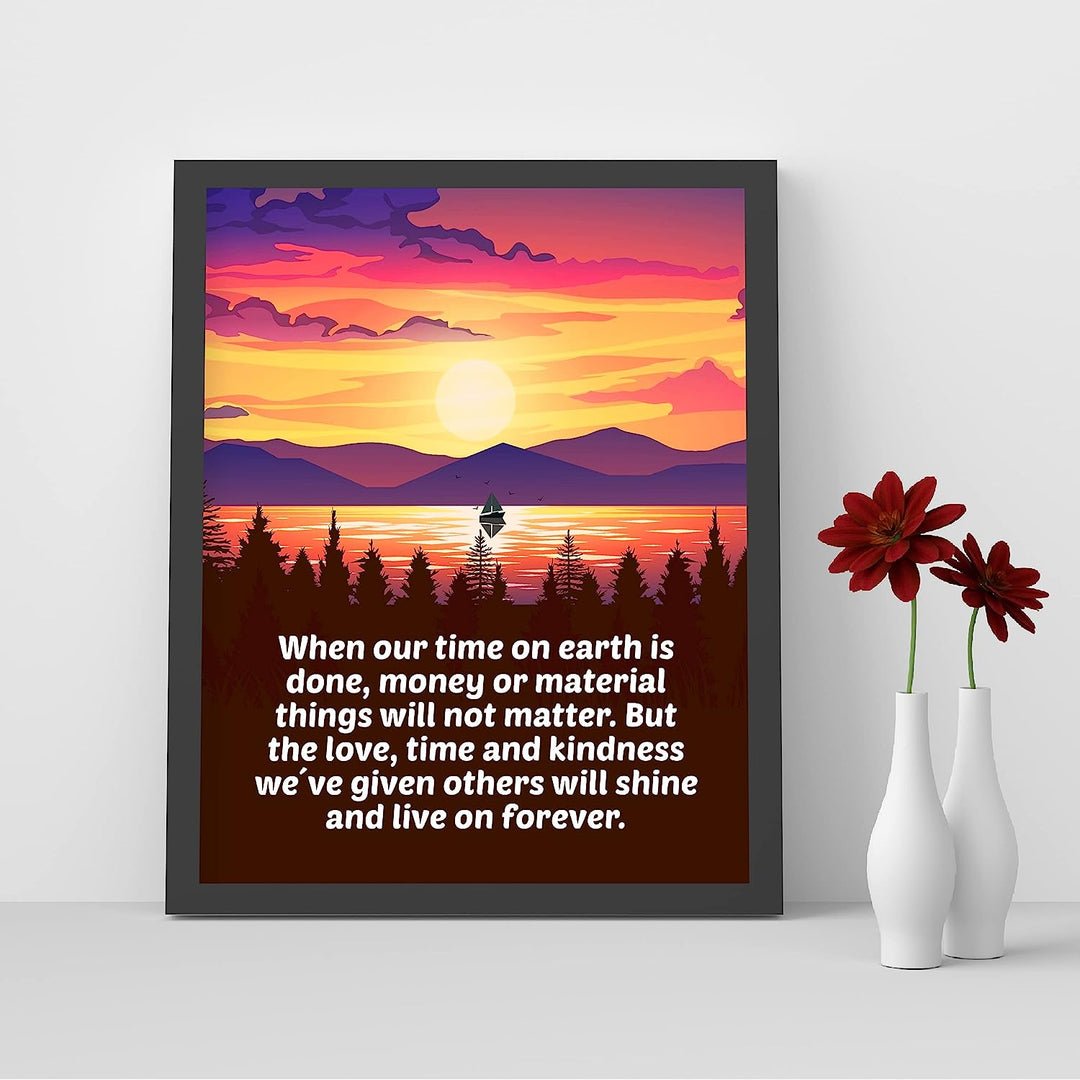 Love-Time-Kindness We Give Others Will Live On Inspirational Wall Art-8 x 10" Mountain Lake Sunset Print w/Boat Image-Ready to Frame. Motivational Home-Cabin-Lodge Decor. Great for Inspiration!