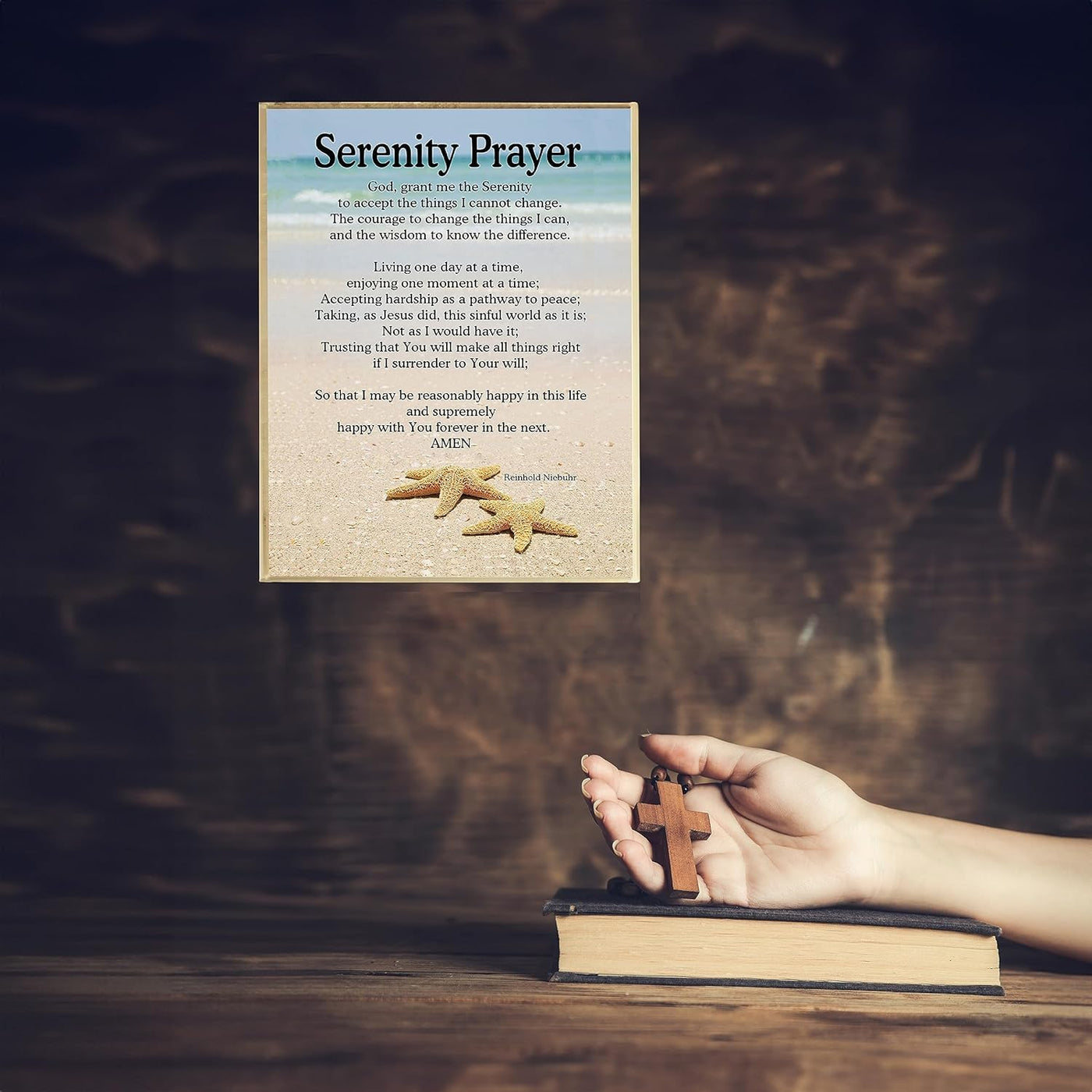 Serenity Prayer Wall Art – Christian Wall Decor with Starfish Scripture, Bible Verse Inspirational Wall Art Print for Living Room, Office, Church, or Beach House