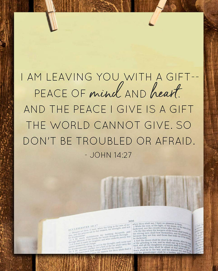 I AM Leaving You With Peace The World Cannot Give-John 14:27- Bible Verse Wall Art-8x10"-Scripture Wall Print-Ready to Frame. Typographic Photo Design. Home &amp; Office D?cor. Christian Gift of Spirit!