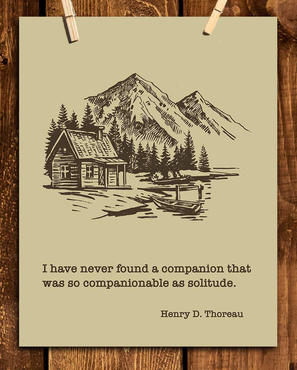 Henry D. Thoreau Quotes Wall Art- ?Solitude Makes a Great Companion?- 8 x 10"-Typographic Art Print-Ready to Frame. Rustic Home-Office-School-Lodge D?cor. Perfect Philosophical Gift for Inspiration!