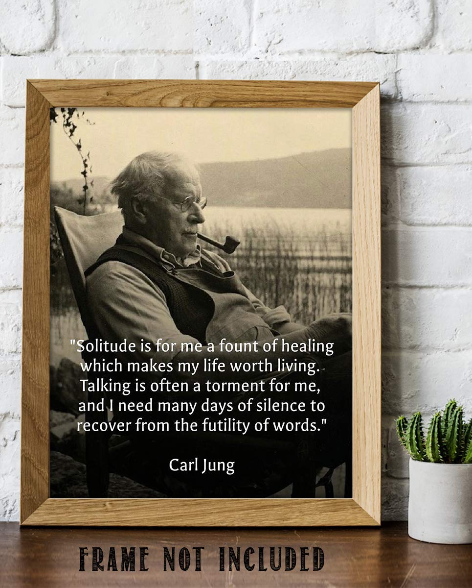 Carl Jung Quotes Wall Art-"Solitude is a Fount of Healing"- 8 x 10"-Typographic Portrait Print-Ready to Frame. Home-Class-Office D?cor. Philosophical &amp; Inspirational Poster Print for Students!