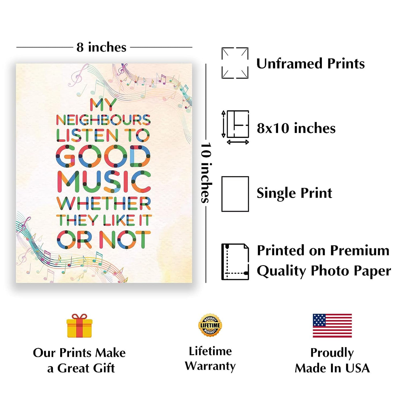 My Neighbors Listen To Good Music Whether They Like It or Not! Funny Wall Art- 8 x 10"-Typographic Wall Print- Ready To Frame. Home Decor- Bar Additions- Man Cave Decor. Perfect for All Music Fans.