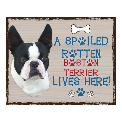 Boston Terrier-Dog Poster Print-10 x 8" Wall Decor Sign-Ready To Frame."A Spoiled Rotten Boston Terrier Lives Here". Perfect Pet Wall Art for Home-Kitchen-Cave-Garage. Great Gift for Terrier Lovers!