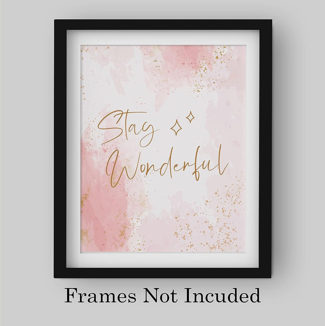 Stay Wonderful Inspirational Quotes Wall Decor -8 x 10" Motivational Women, Teens, &amp; Girls Gold Stars Print -Ready to Frame. Perfect Home-Bedroom-Office-Studio-Salon Decor. Great Daily Reminder!