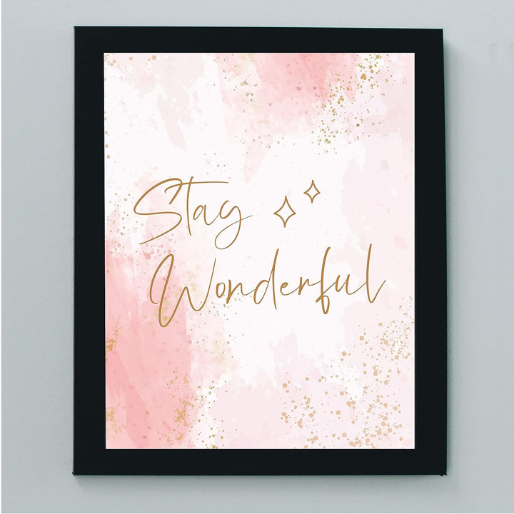 Stay Wonderful Inspirational Quotes Wall Decor -8 x 10" Motivational Women, Teens, &amp; Girls Gold Stars Print -Ready to Frame. Perfect Home-Bedroom-Office-Studio-Salon Decor. Great Daily Reminder!