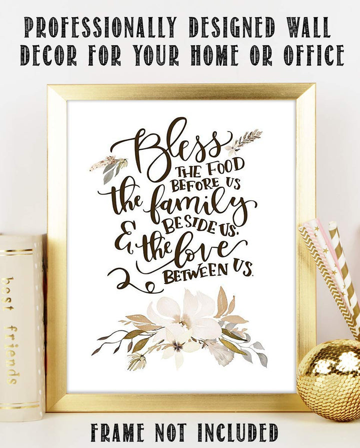 Bless This Food, Family-Love Us- Meal Prayer w/Floral Wall Art Print-8 x 10"- Ready to Frame. Modern, Elegant Home D?cor-Kitchen-Dining D?cor- Christian Gifts &amp; Decor- Perfect Housewarming Gift.