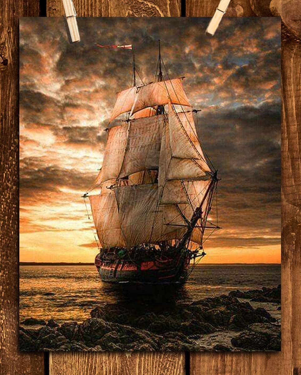 Blackbeards Pearl Pirate Ship- 8 x10" Wall Art Print- Ready To Frame. Great Mens Gift- Home Decor- Office Decor. Great for Man Cave- Rec Room-Study. Beautiful Clipper Ship &amp; Sailing Art.