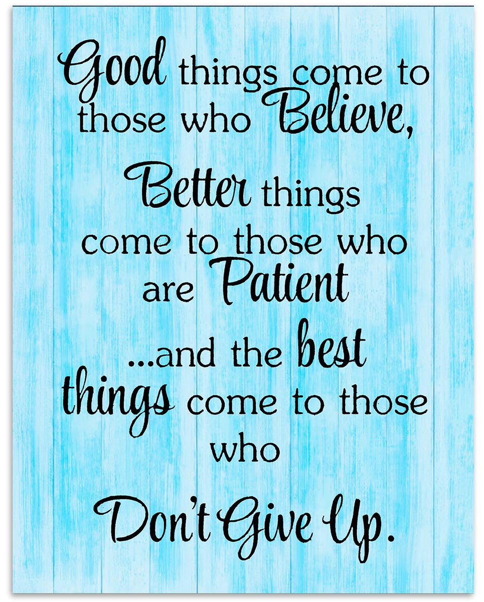 Best Things Come-Never Give Up!- Motivational Wall Art Sign- 8 x 10"- Rustic Wood Design Print-Ready to Frame. Inspirational Home-Office Decor. Best Classroom Addition- Great Reminder To Persevere!