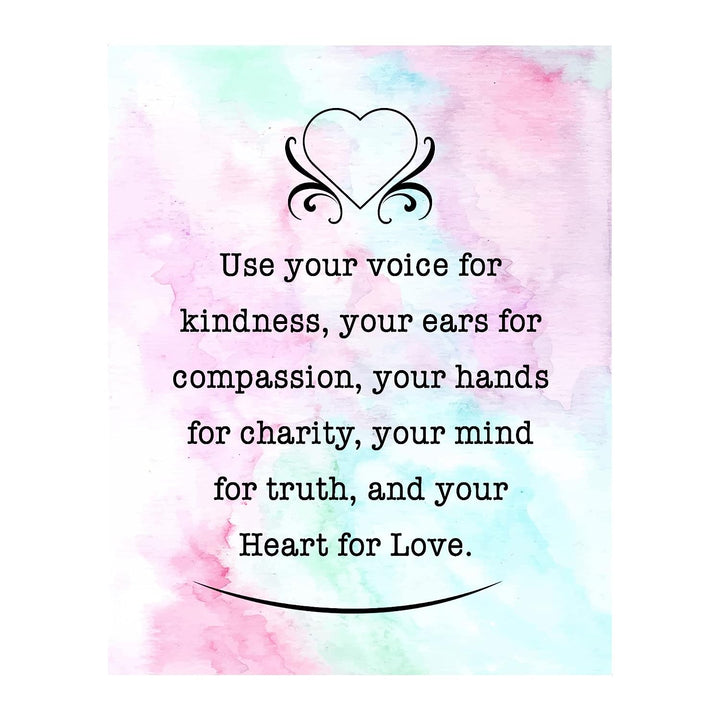 Use Your Voice For Kindness-Heart For Love-Inspirational Quotes Wall Art- 8 x 10" Modern Typographic Print-Ready to Frame. Positive Home-Office-School Decor. Perfect Gift to Inspire Kindness!