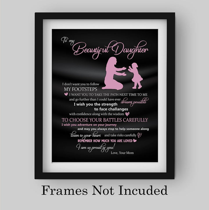 To My Beautiful Daughter -You Are Loved Inspirational Family Wall Art -8 x 10" Rustic Mom &amp; Daughter Silhouette Print -Ready to Frame. Home-Bedroom Decor. Loving, Keepsake Gift for All Daughters!