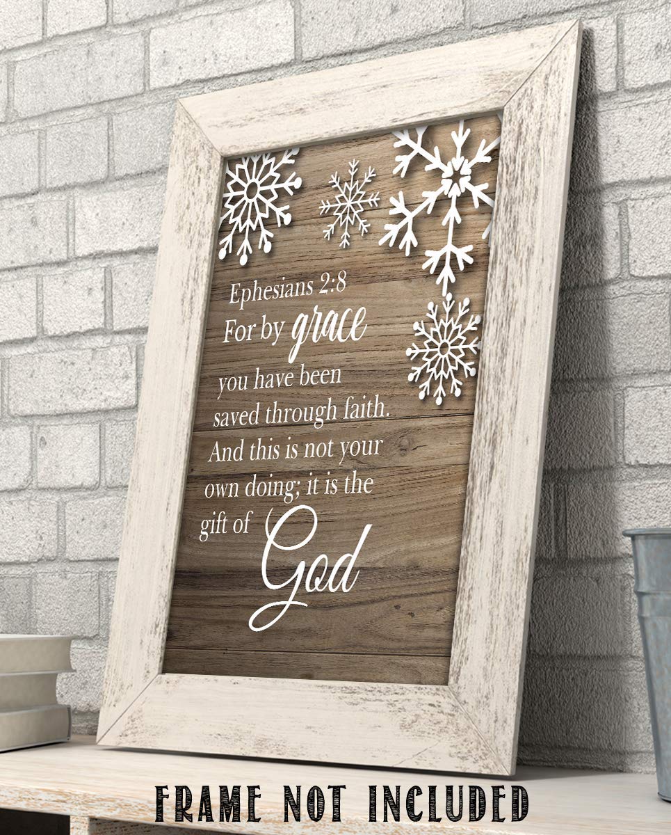 Ephesians 2:8-?For By Grace You Have Been Saved?-Bible Verse Wall Art- 8 x 10"-Modern Typographic Wood Design. Scripture Wall Print-Ready to Frame. Home-Office-Church D?cor. Great Christian Gift!