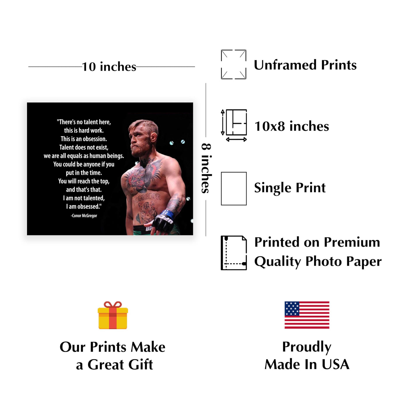 Obsession Defined – MMA Wall Art Print with Conor McGregor Inspirational Quote Poster, Motivational Decor for Gym, School and Living Room