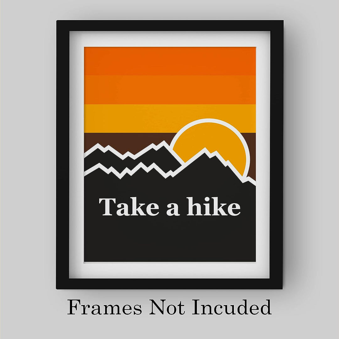 Take A Hike- Rustic Cabin Wall Decor -8 x 10" Retro Sunset Mountains Print-Ready to Frame. Perfect Wall Decor for Lake House-Lodge. Humorous Reminder to Get Out &amp; Enjoy the Great Outdoors!