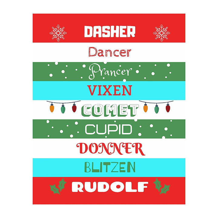 Dasher-Dancer-Prancer-Vixon Christmas Songs Wall Sign -11 x 14" Fun Holiday Art Print -Ready to Frame. Musical Home-Welcome-Kitchen-Farmhouse-Christian Decor. Festive Decoration and Great Gift!