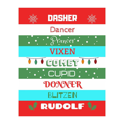 Dasher-Dancer-Prancer-Vixon Christmas Songs Wall Sign -11 x 14" Fun Holiday Art Print -Ready to Frame. Musical Home-Welcome-Kitchen-Farmhouse-Christian Decor. Festive Decoration and Great Gift!