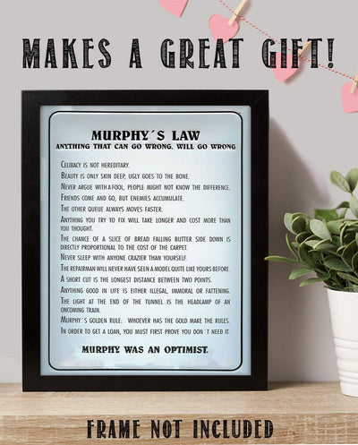 Murphy's Law- Can Go Wrong?- Funny Sign- 8 x 10" Print Wall Art- Retro Sign Replica-Ready to Frame. Home- Office-Bathroom D?cor. Perfect For Bar, Restaurants, Guest Rooms & Man Cave.