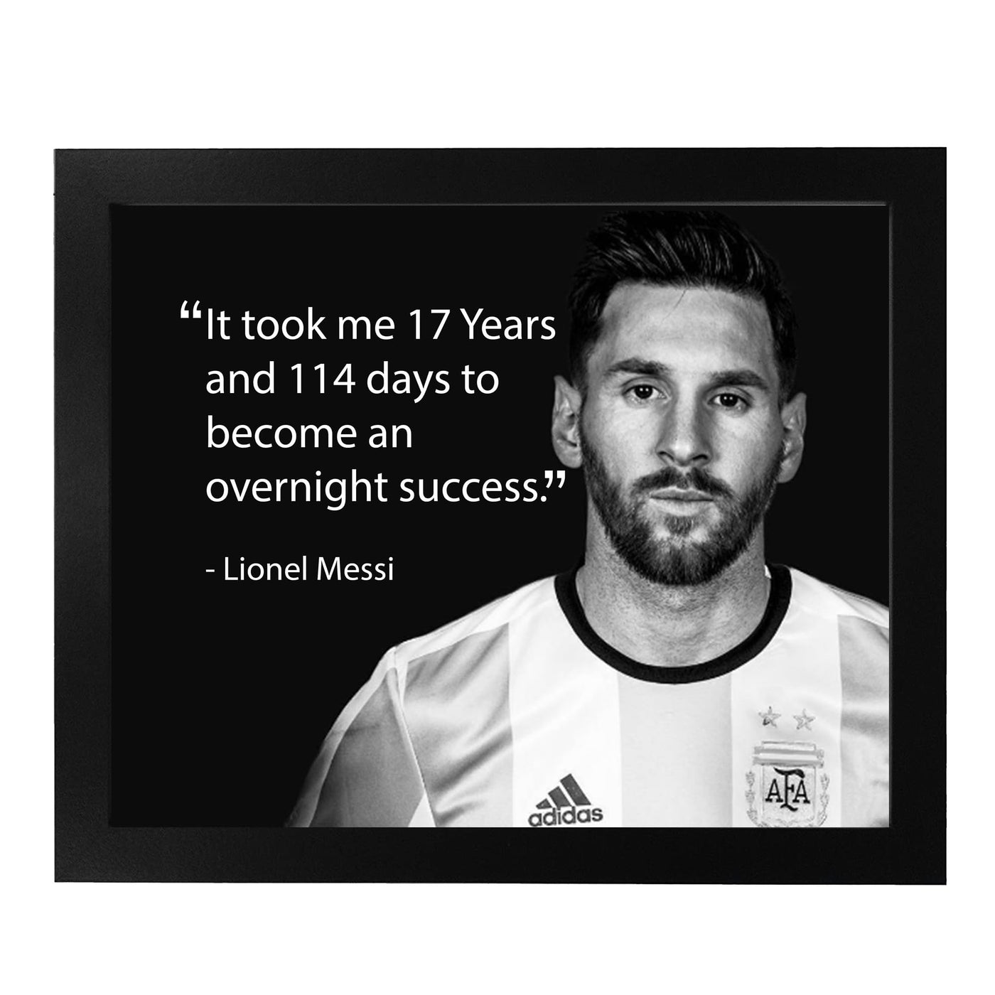 "Messi's Path to Success - 17 Years" - Inspirational Soccer Quote Wall Art Print - Motivational Wall Decor for Bedroom, Home, Office and Classroom
