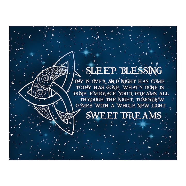 Sleep Blessing-Sweet Dreams Poetic Wall Art Sign -10x8" Celtic Starry Night Print with Crescent Moon Image-Ready to Frame. Inspirational Irish Sign for Home-Kids Bedroom-Nursery Decor. Great Gift!