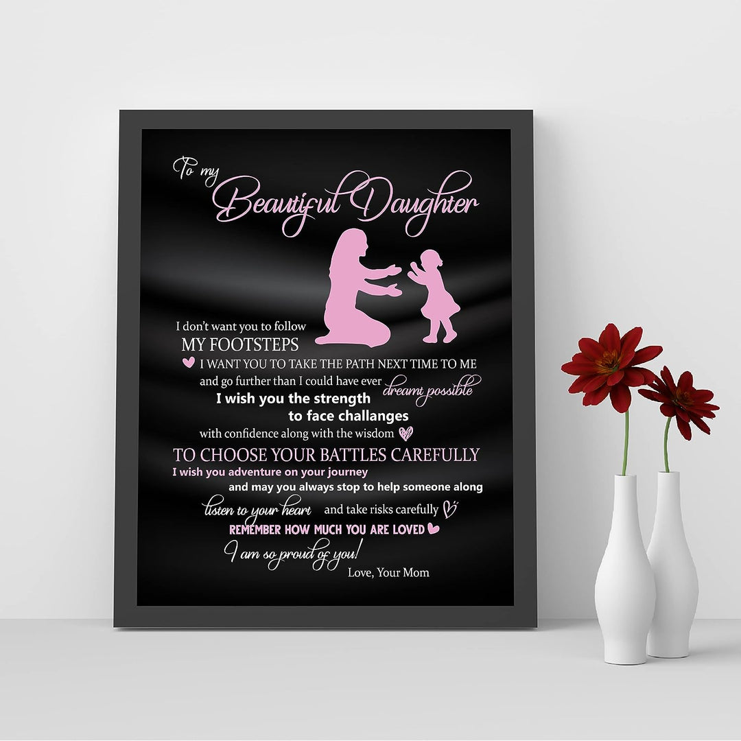 To My Beautiful Daughter -You Are Loved Inspirational Family Wall Art -8 x 10" Rustic Mom &amp; Daughter Silhouette Print -Ready to Frame. Home-Bedroom Decor. Loving, Keepsake Gift for All Daughters!