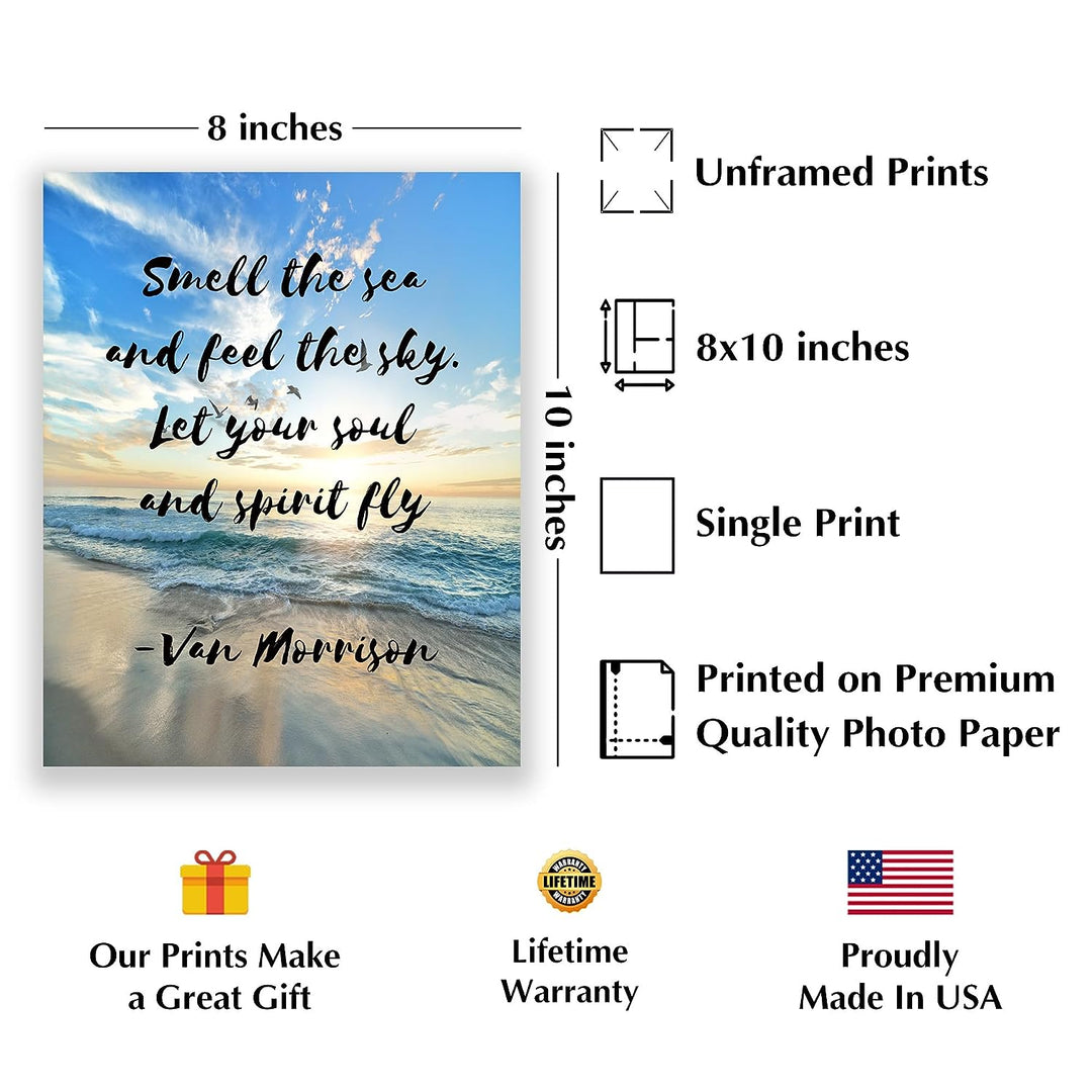 Van Morrison-"Smell the Sea-Feel the Sky-Let Soul &amp; Spirit Fly"-Brand New Day-Song Lyric Art-8 x 10" Rock Music Print w/Beach Photo-Ready to Frame. Lyrical Wall Sign for Home-Studio-Bar-Cave Decor!
