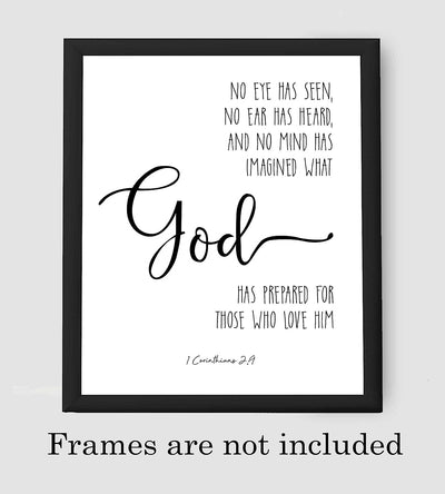 ?No Eye-Ear-Mind Has Imagined What God Has Prepared?- 1 Corinthians 2:9- Bible Verse Wall Art- 8x10" Modern Typographic Scripture Print-Ready to Frame. Home-Office-Church D?cor. Great Christian Gift!