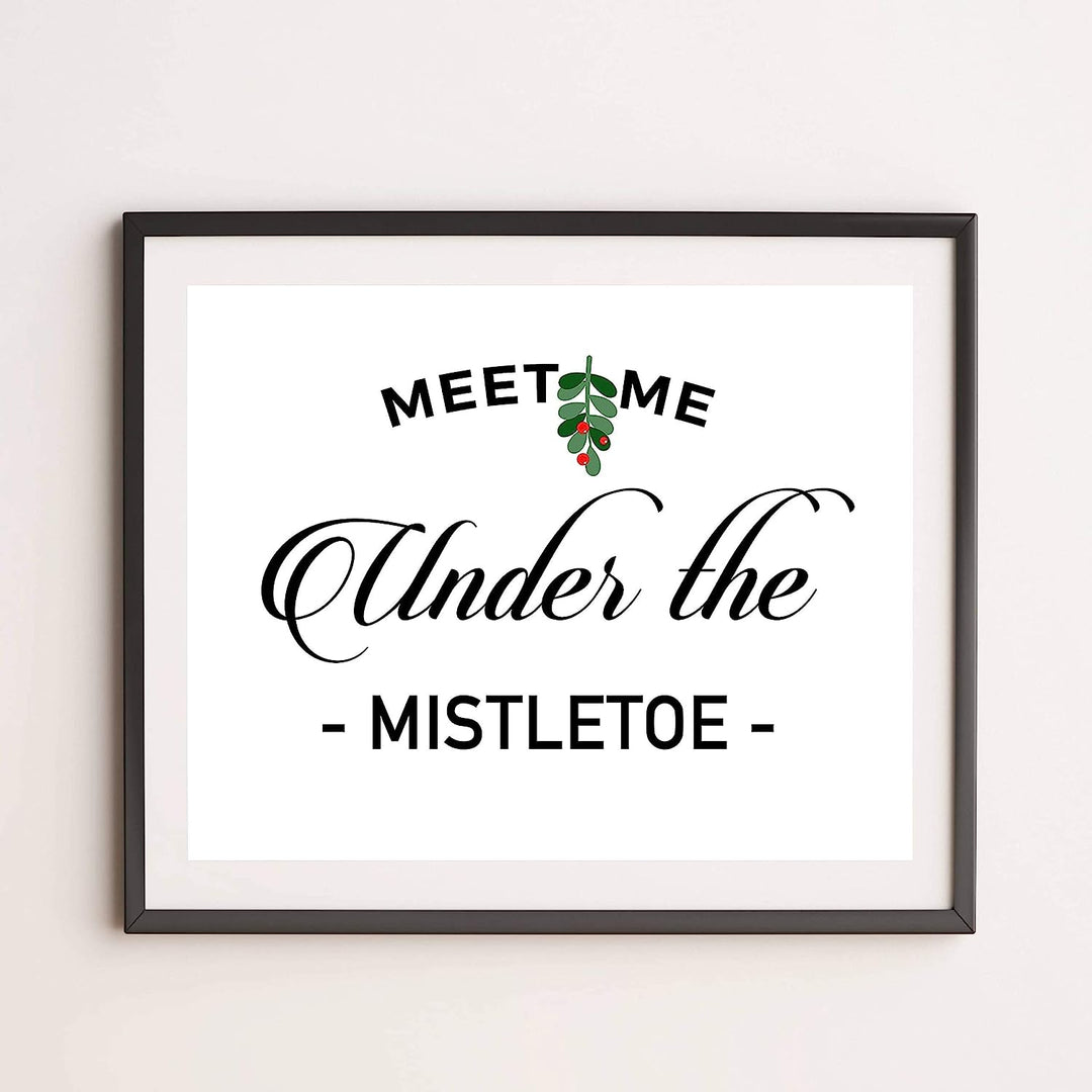 Meet Me Under the Mistletoe Christmas Decor Wall Art -14 x 11" Festive Holiday Print-Ready to Frame. Home-Kitchen-Farmhouse-Christian Decor. Perfect Welcome Sign &amp; Winter Decoration! Great Gift!