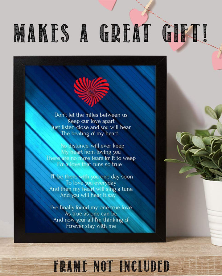 Miles Between Us- Love Letter-Wall Art Print-8 x 10" Wall Decor-Ready to Frame. Modern Typographic Print. Home-Bedroom-Romantic Decor. Let Your True Love Know the Distance Will Not Stop You.